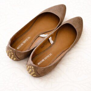 Mossimo Supply Gold Studded Ballet Flats in Brushed Suede | Tan / Brown | Size 7